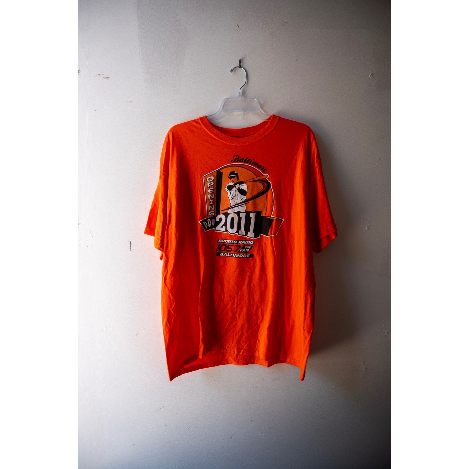 Baltimore Baseball 2011 Opening Day Shirt Mens XL Orange 105.7 The Fan Radio Tee