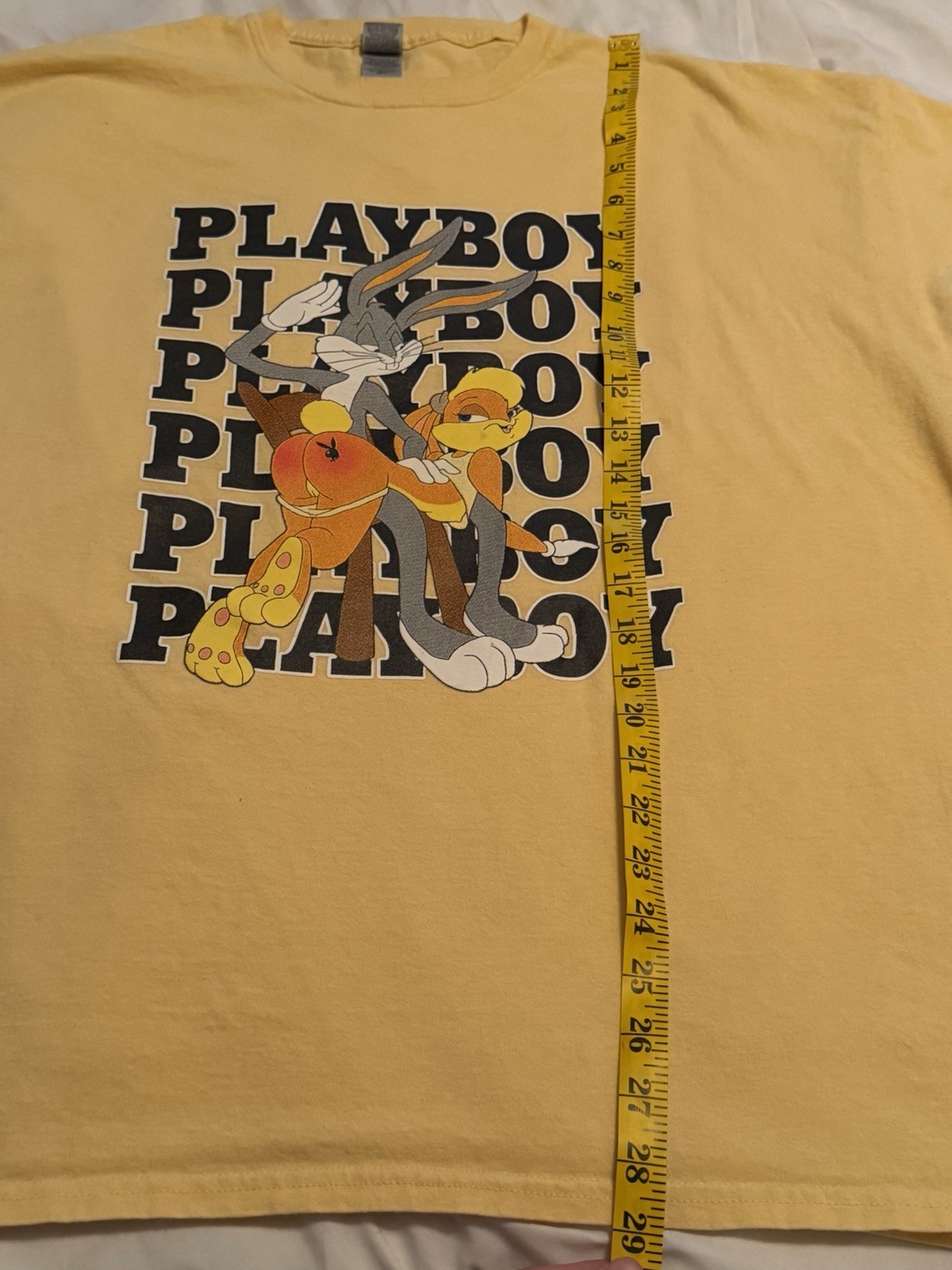 Y2K Playboy Bugs Bunny Lola Bunny Graphic T-Shirt Yellow 2XL Looney Tunes RARE