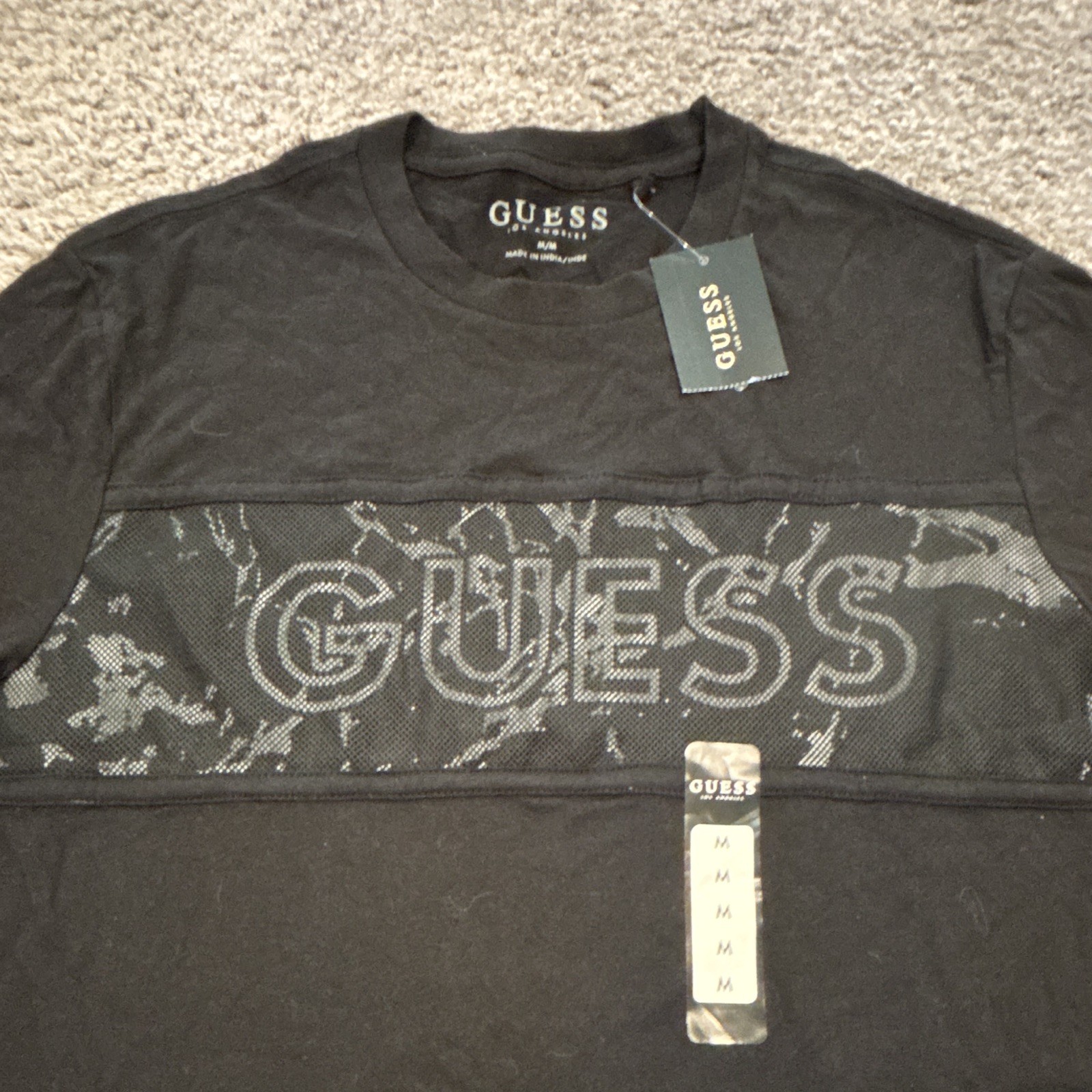 GUESS Atlas Fashion Crew Men’s Black Logo Cotton Jersey Crew Neck T-Shirt M