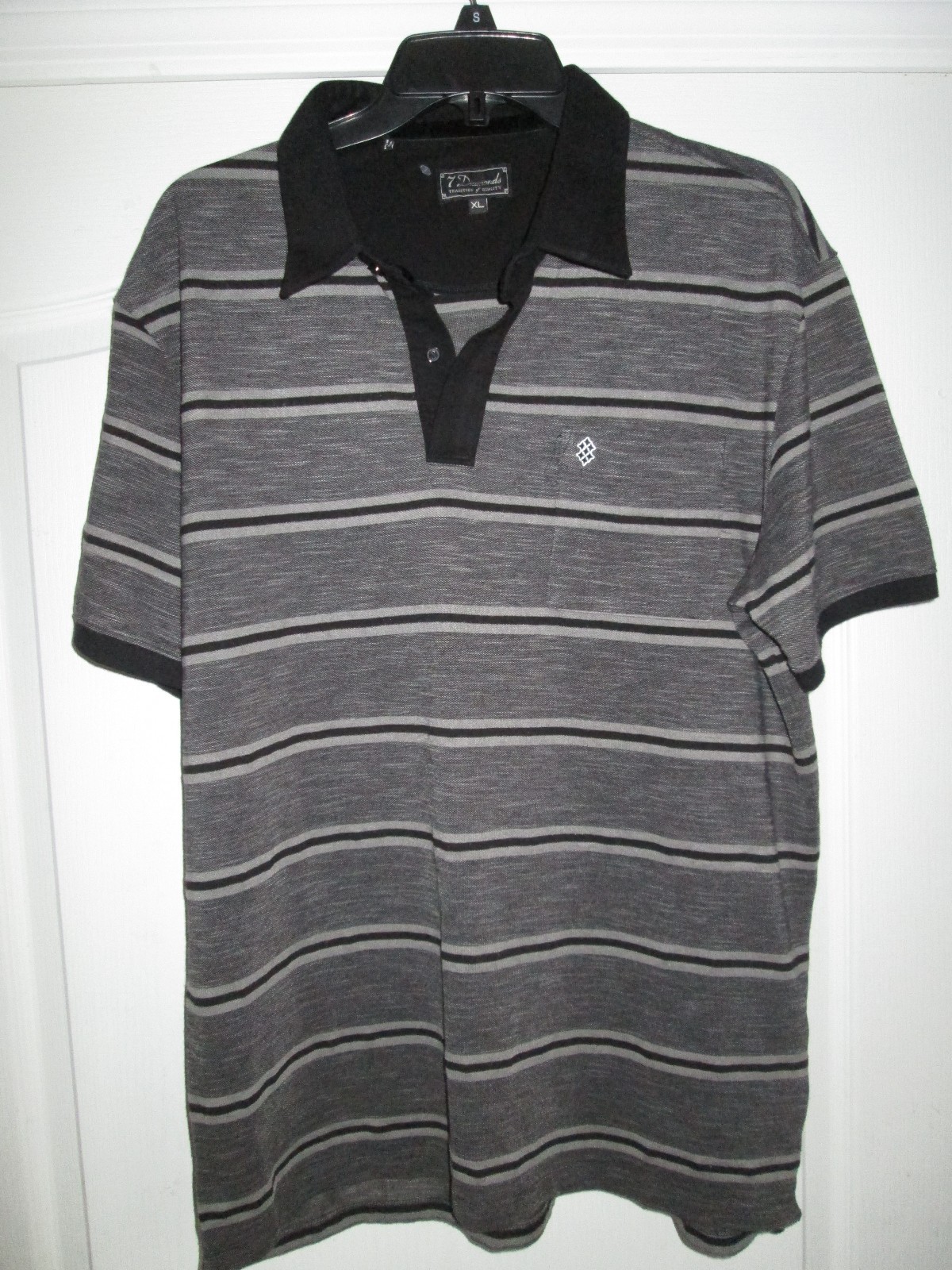 7 Diamonds Contrast Collar Stripes Men Polo T-Shirt Black Charcoal XL