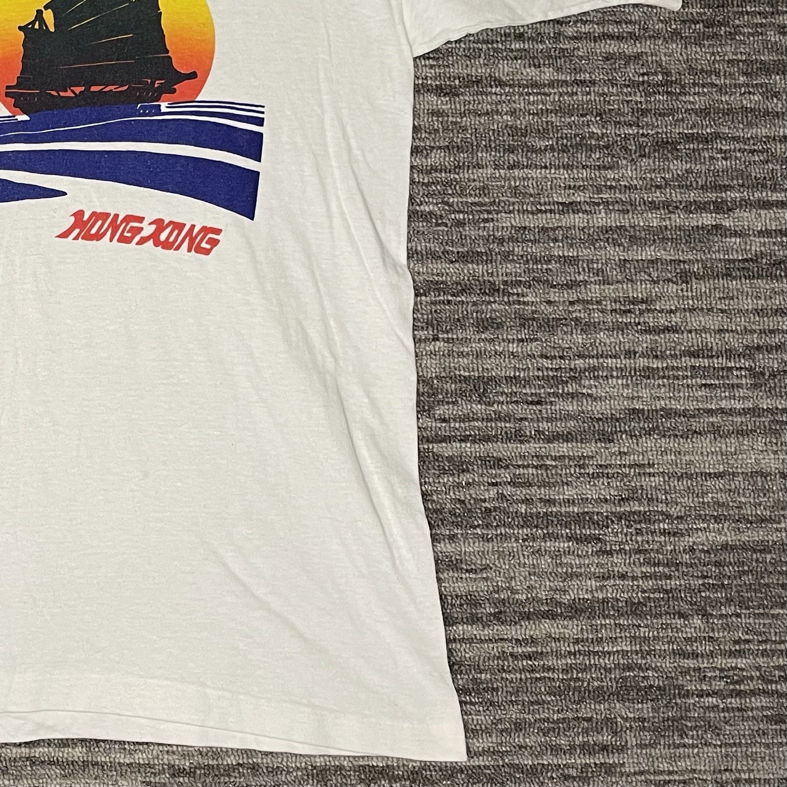 Vtg 80s Hong Kong Golden Ship Elastic Short Sleeve Shirt Size Medium Souvenir