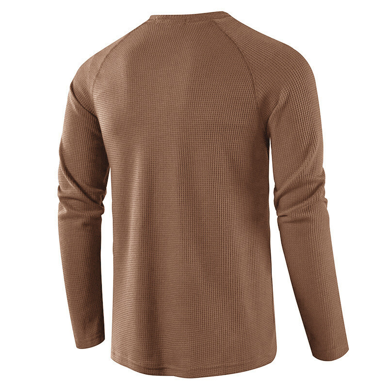 Mens Casual Henley T-shirt Solid Slim Fit Button Pullover Long Sleeve Tops Tunic