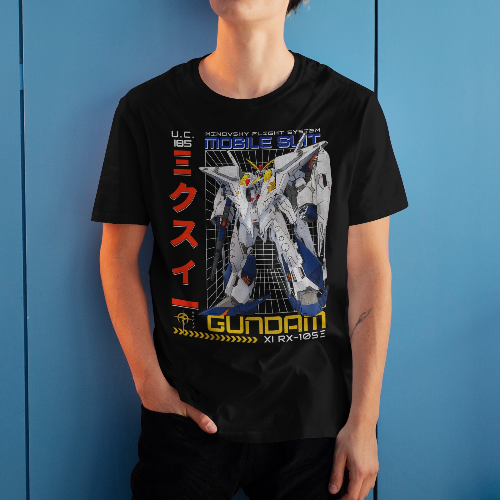 Gundam RX-105E T-Shirt Minovsky Flight System Mecha Anime Graphic Tee