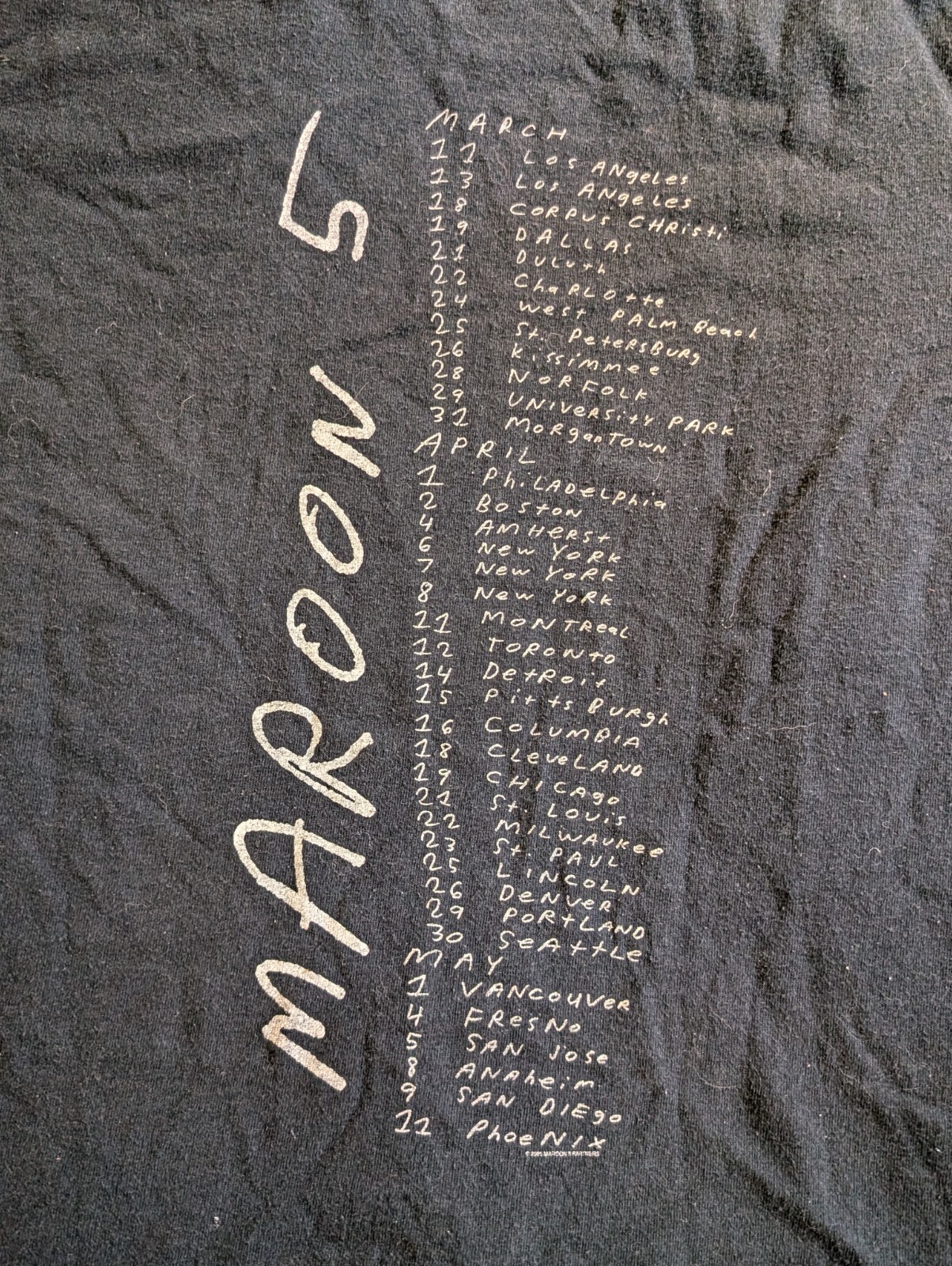 MAROON 5 T SHIRT Anvil Black S Small June Tour 2005 March Songs Adam Levine
