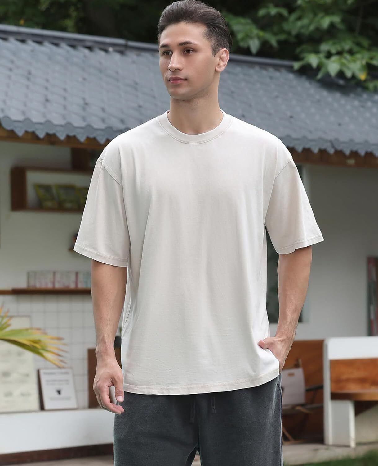 Men’s Vintage Washed Oversized T Shirt Loose Fit 100% Cotton Short Sleeve Tee