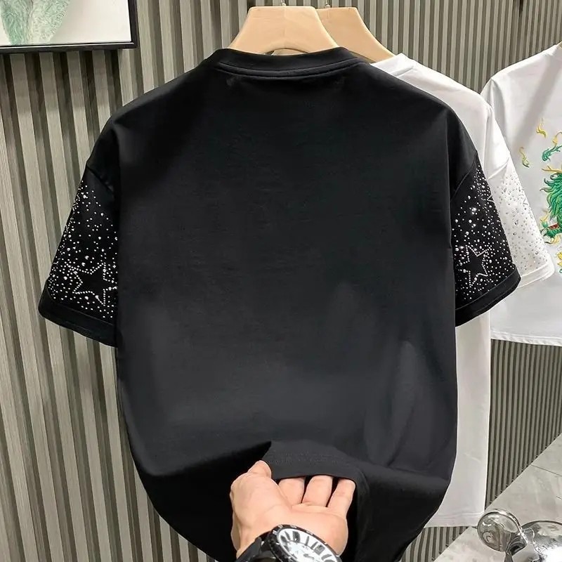 New Fashion Star Trend Rhinestone Diamond Summer Short Sleeve Luxury Men T-Shirt