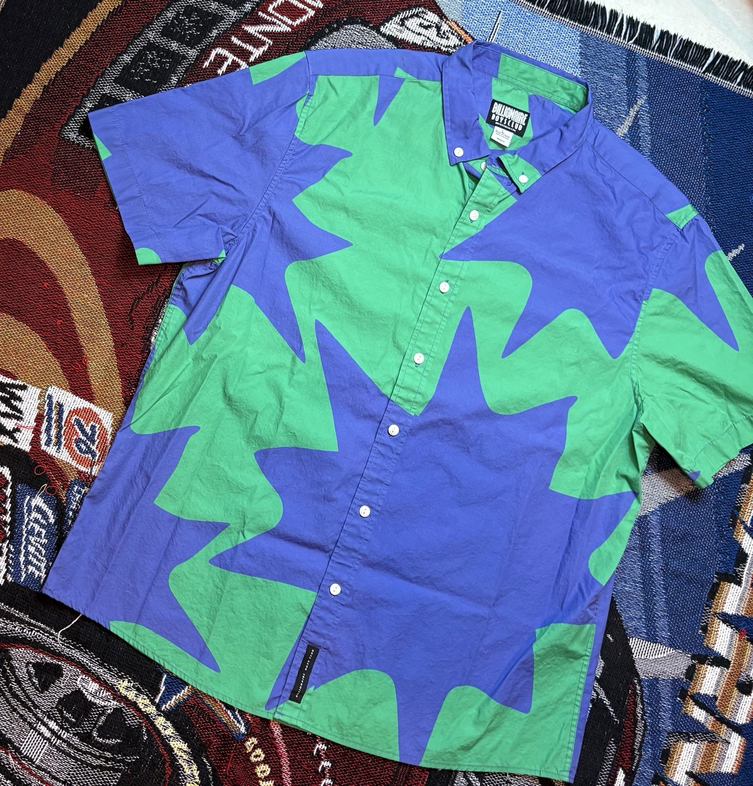 Billionaire Boys Club Shirt Mercury SS Woven Green Blue Button Down Large BBC