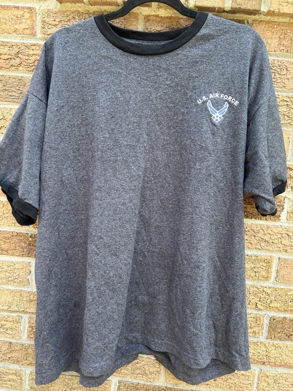 USAF Air Force Logo Shirt Gray Ringer Tee Men’s 2XL Top Vintage Made In USA