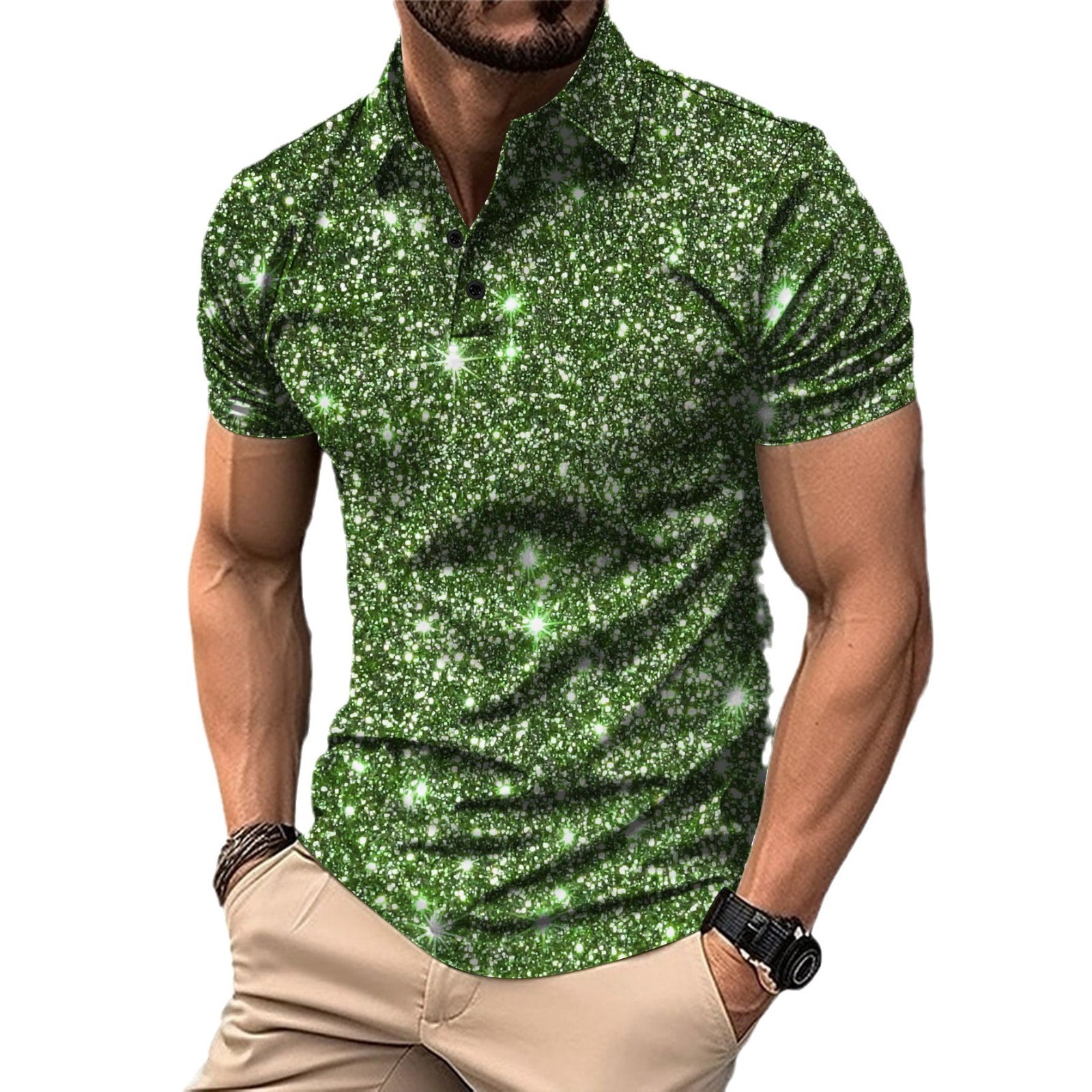 2025 New Men’s Shirt with Digital Printed Button Street Casual T-shirt Top Men