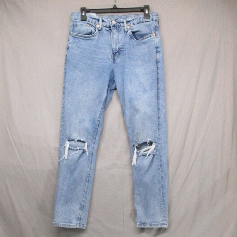 & Denim Slim Taper Cropped Distressed Light Blue Jeans Men Size | 32 / 32
