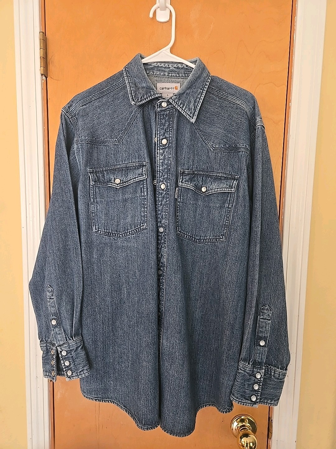 Carhartt S211 DMB Snap- Button Front Denim Jean Work Shirt Large
