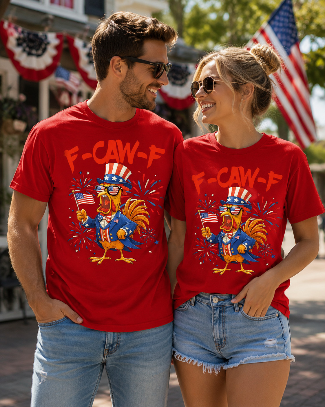 4th of July F-Caw-F Rooster Chicken T Shirt