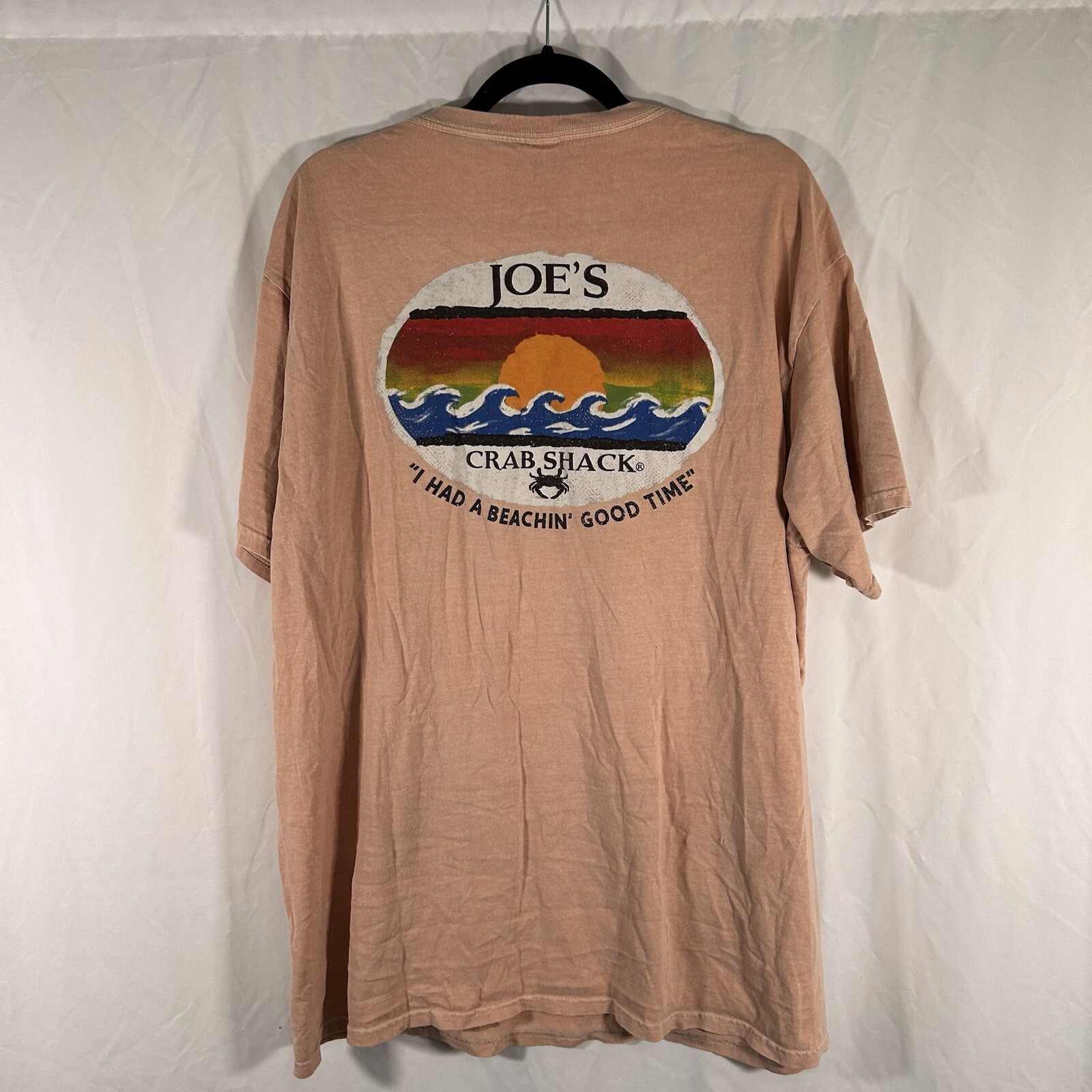 Joe’s Crab Shack Shirt XL Tan Short Sleeve Crew Neck Branson MO 100% Cotton