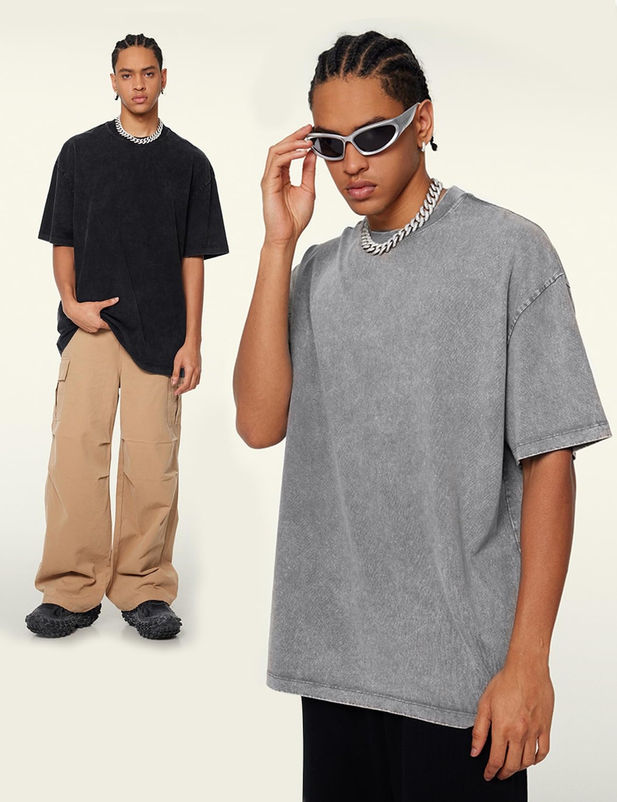 Arssm 3 Pack Men Oversized T Shirts Vintage Tee Loose Large, Black+grey+beige