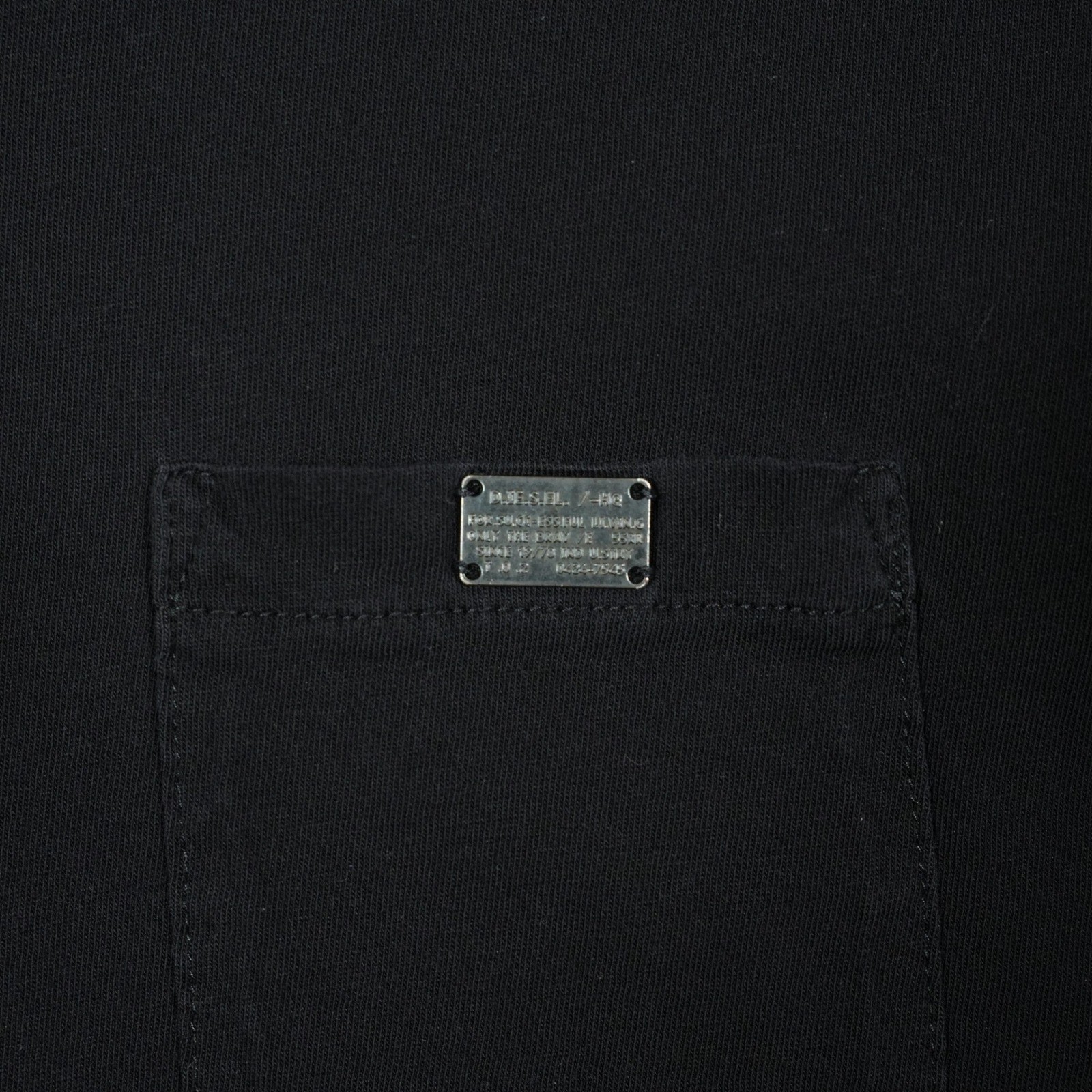 Diesel Mens Black Scoop Neck Pocket T-Shirt Metal Logo Plaque XL Cotton Bulgaria