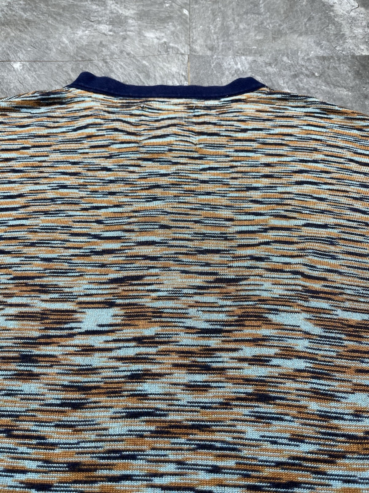 Percival Blue and Orange with Dynamic Pattern Knit Textured T-shirt tee size m