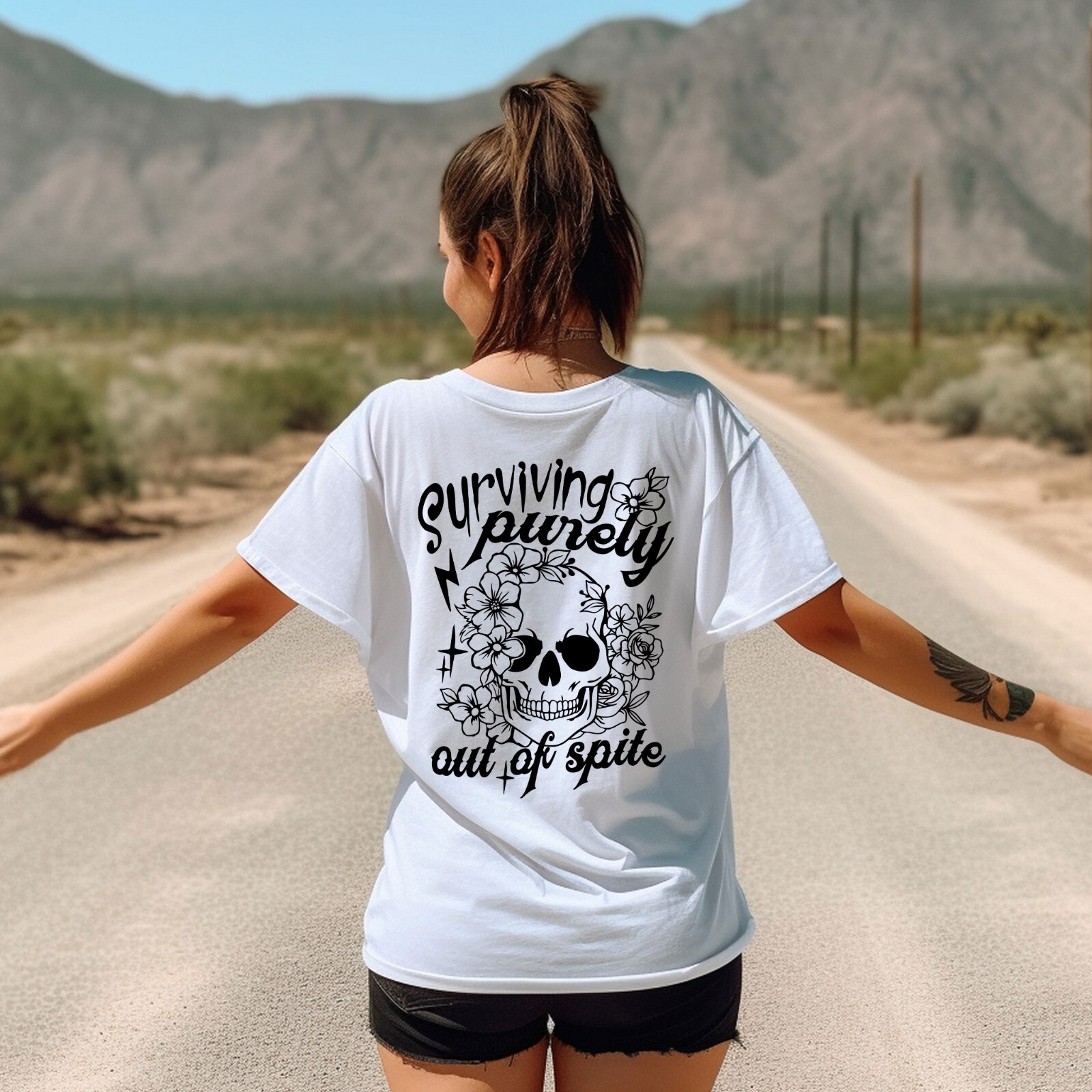 Surviving Purely Out Of Spite Shirt, Skull Floral Tee, Positive Vibes T-Shirt