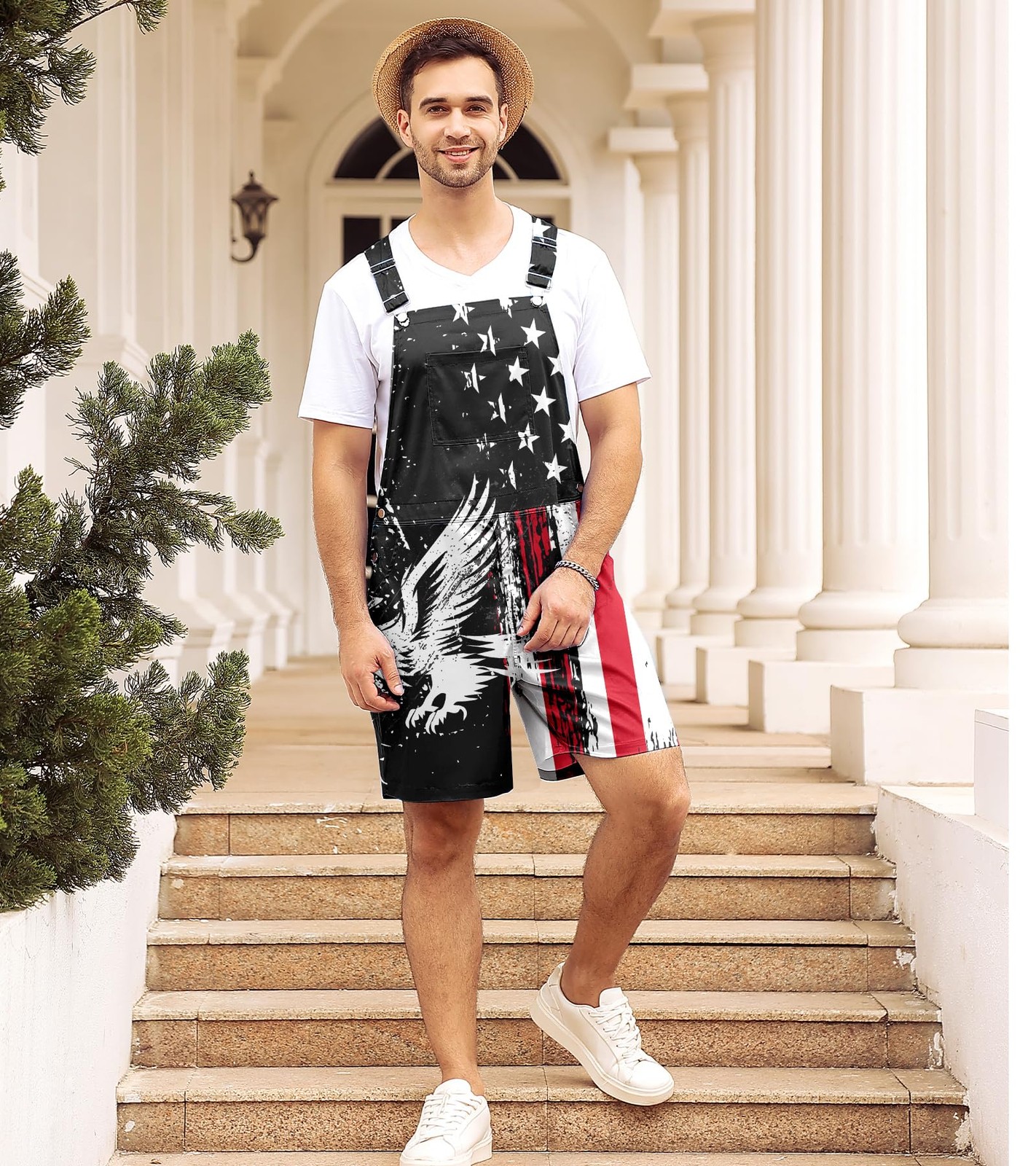 Men’s Outfits 4th of July Adjustable Strap Rompers Usa Eagle American Overall…