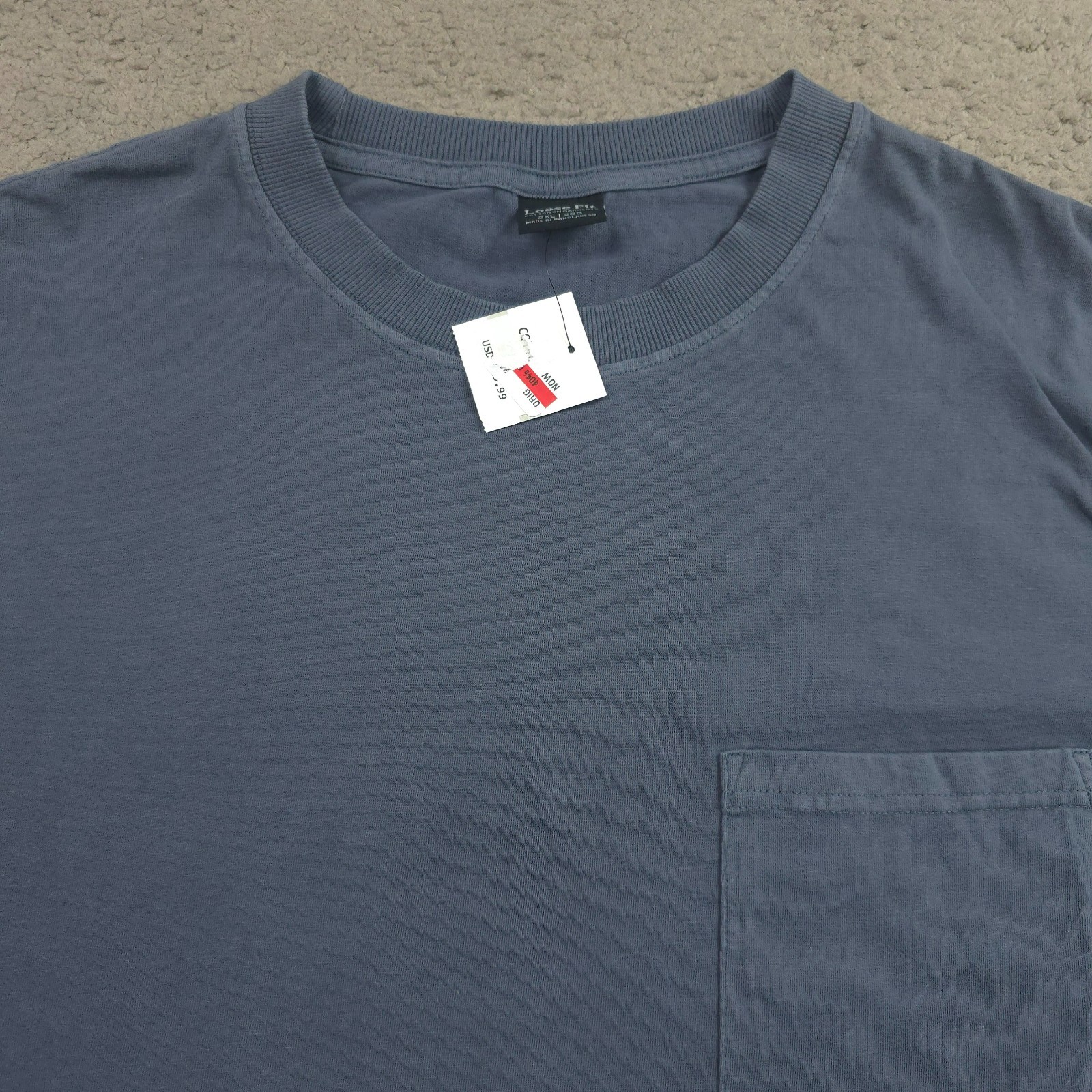 Cotton-On Men’s Loose Fit Dusty Denim Crew Cotton T-Shirt Short Sleeve 2XL