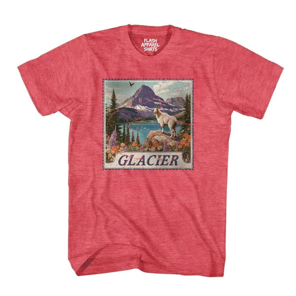 Glacier National Park Shirt Montana Stamp T Shirt Camping Hiking Wildlife Nature