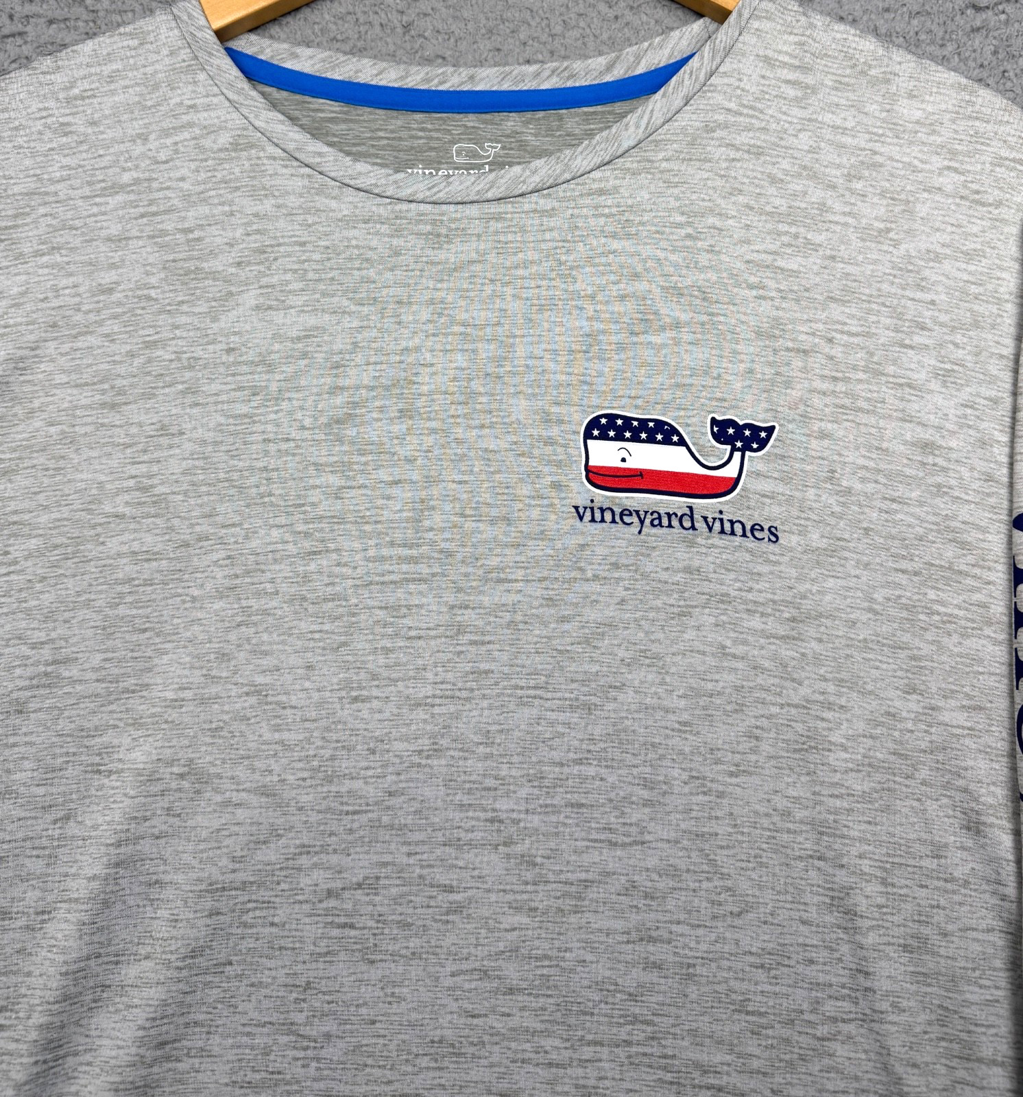 VINEYARD VINES T Shirt Mens 3XL Gray Performance American Flag Long Sleeve NWT