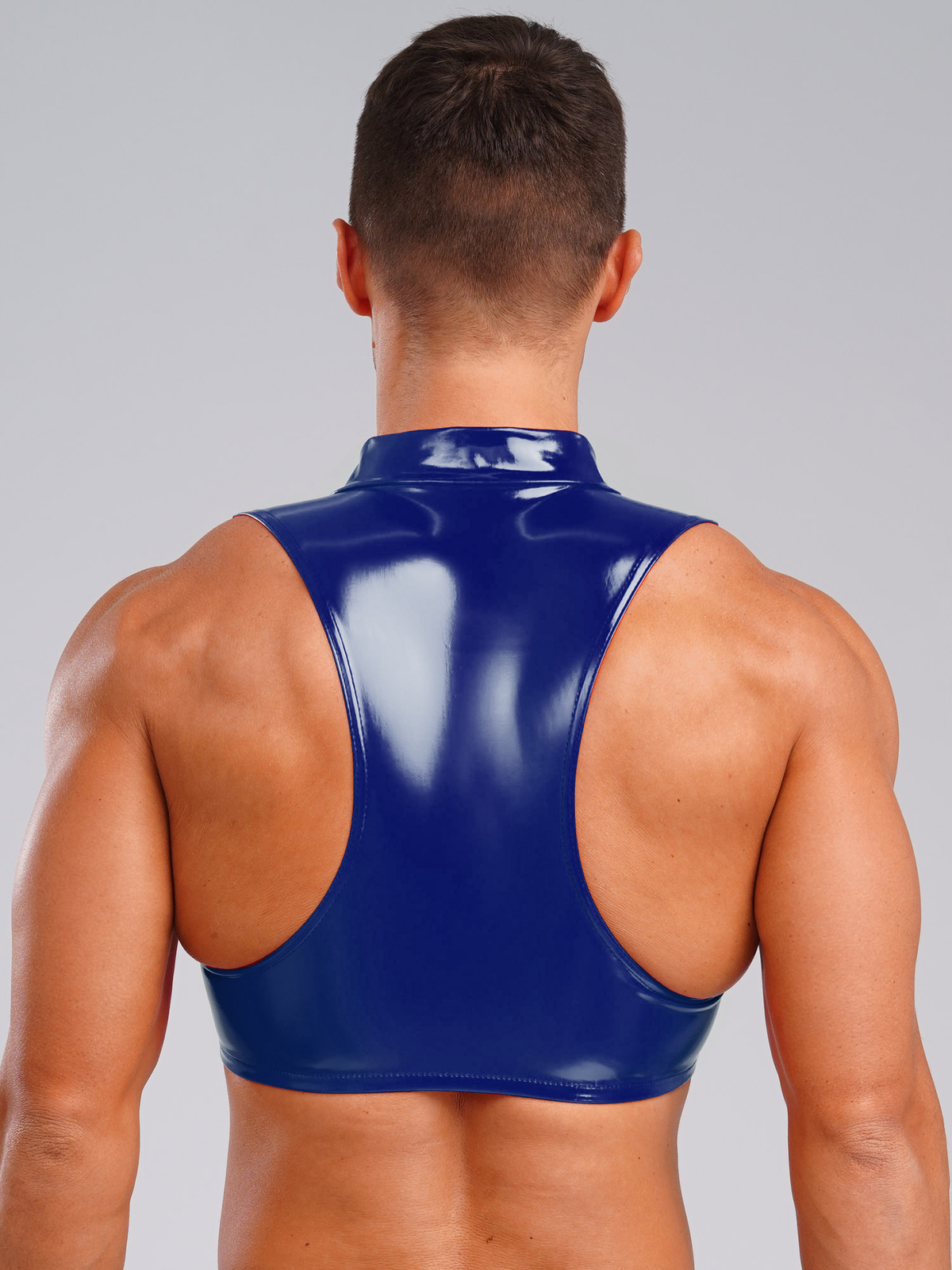 Mens Glossy Cropped Vest Wet Look Patent Leather Crop Top Shirt Clubwear Tee