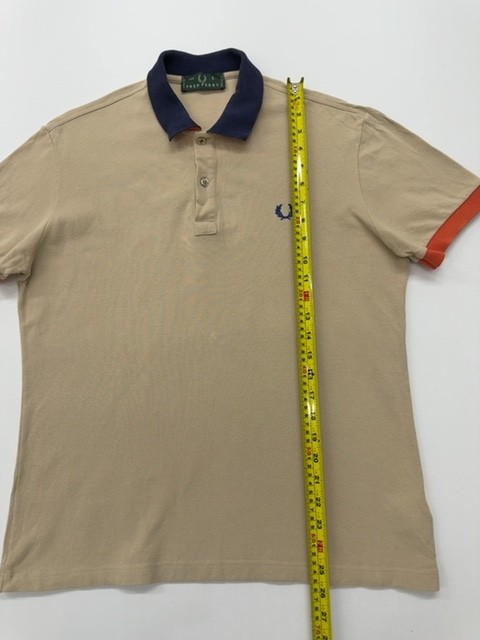 Fred Perry Men Beige Cotton Polo Shirt Button Front Size L Regular Fit