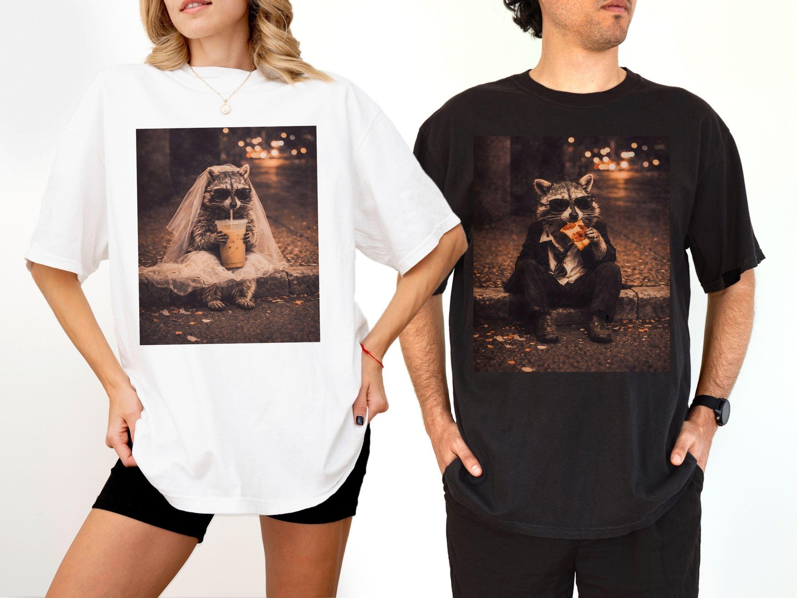 Bride Groom Raccoon Photo Wedding Shirt Funny Mr Mrs Matching Couple Gift Tee