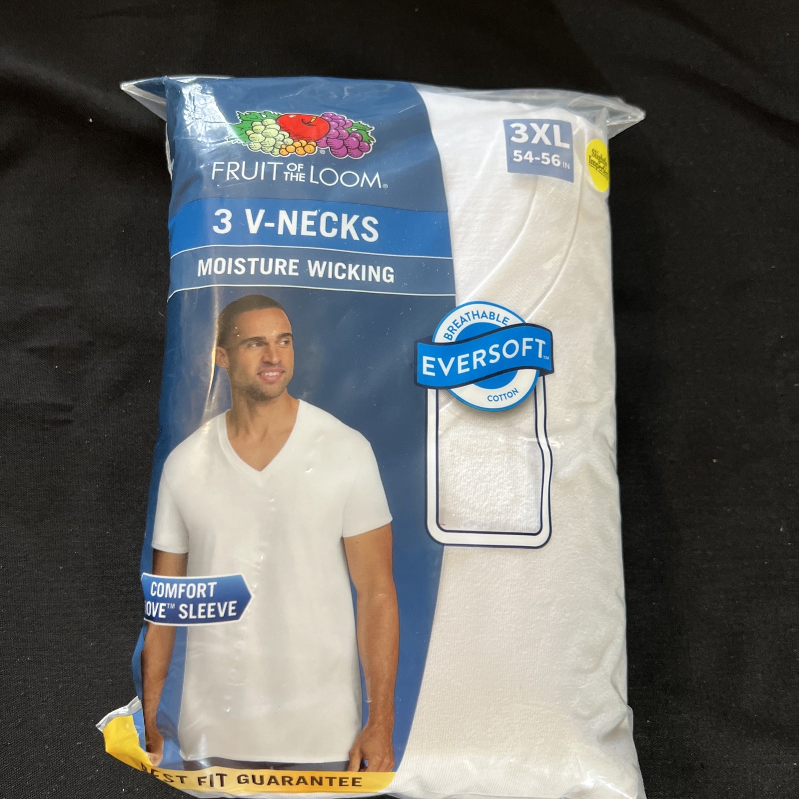 3pk White Mens 3XL 54-56 Inch V Neck T-Shirts Fruit Of The Loom New *Seconds