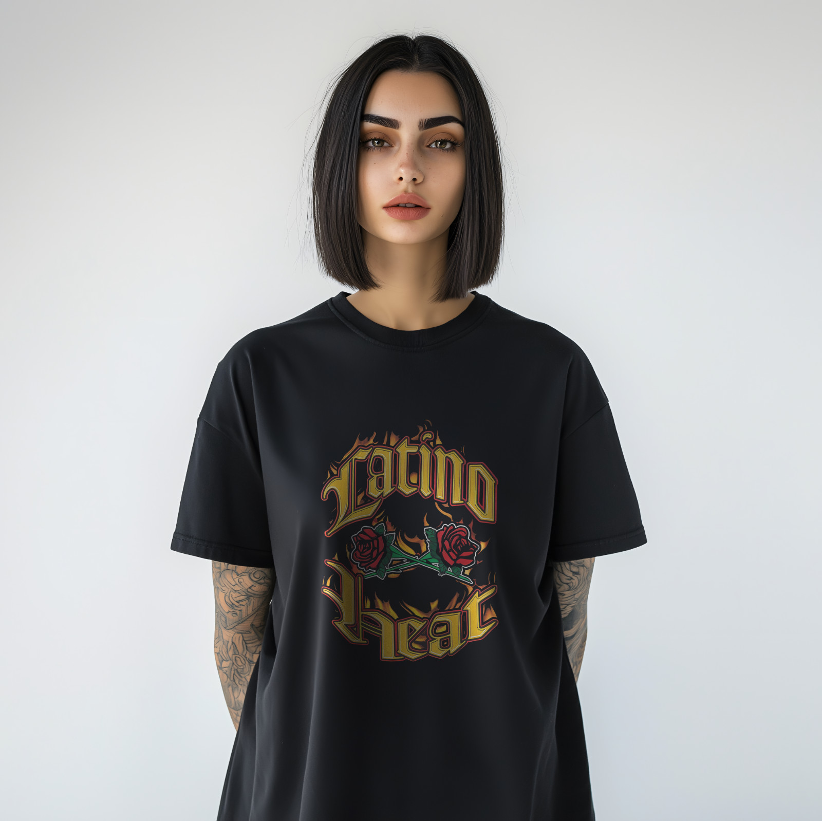 Latino Heat Shirt Chicano Style Flame Roses T-Shirt Hispanic Pride Tee A391