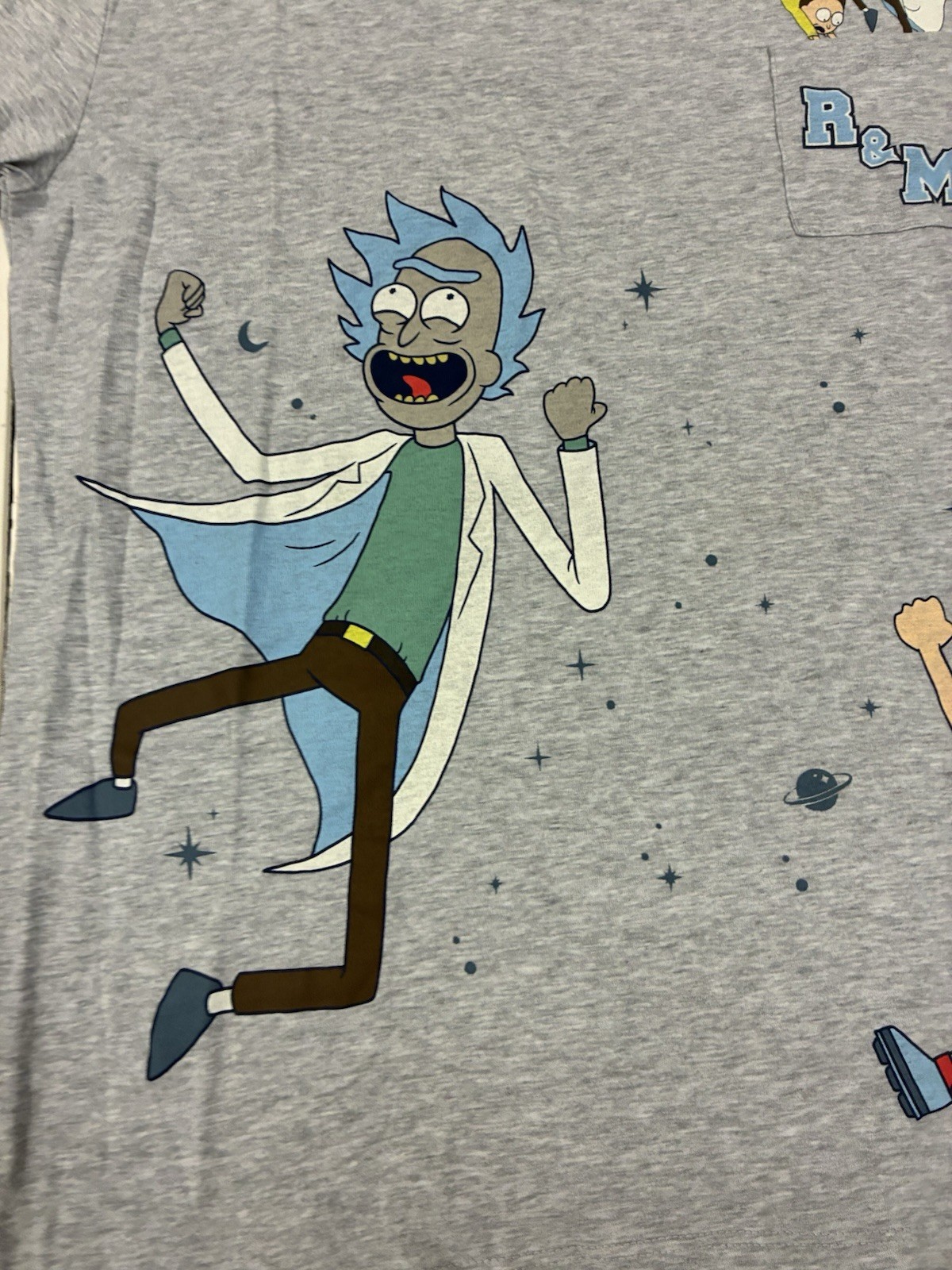 Rick & Morty T-shirt Short Sleeve Adult Swim Top Pocket, Size XXL All Over Print