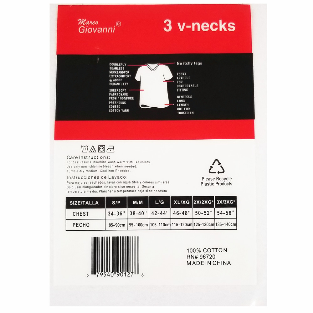 New 3-6 Pack Men’s 100% Cotton Tagless V-Neck T-Shirt Undershirt Tee White S-XL