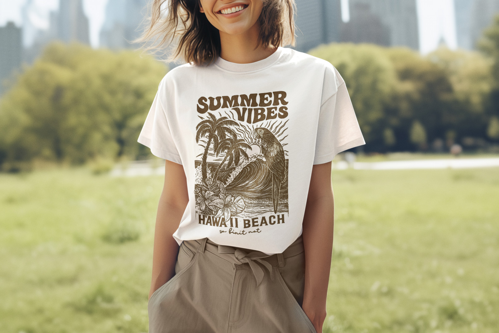 Summer Vibes Hawaii Beach Graphic T-Shirt Retro Parrot Surf Design Unisex A119