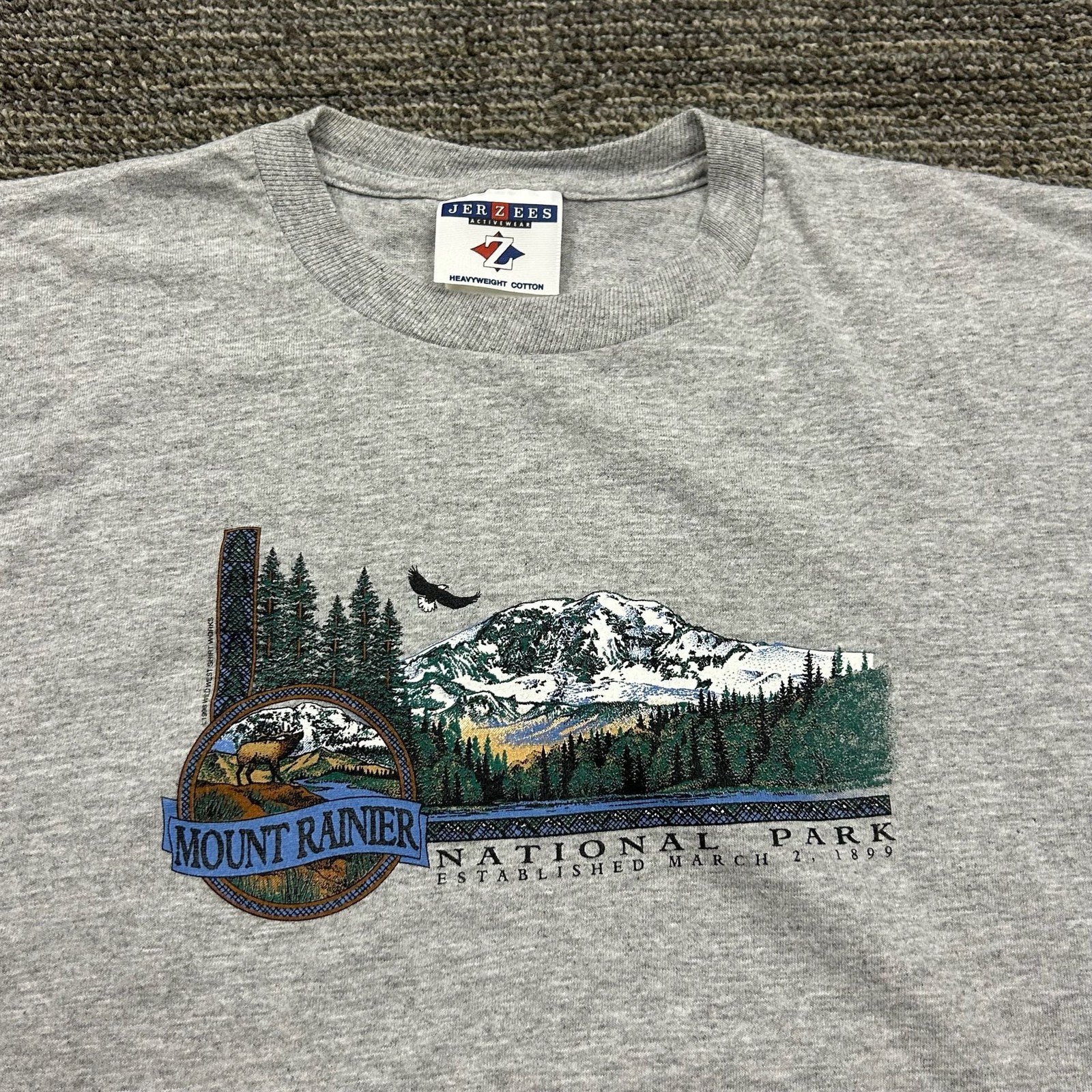 Vintage 90s Mount Rainier National Park Jerzees Graphic Tee – Youth Large