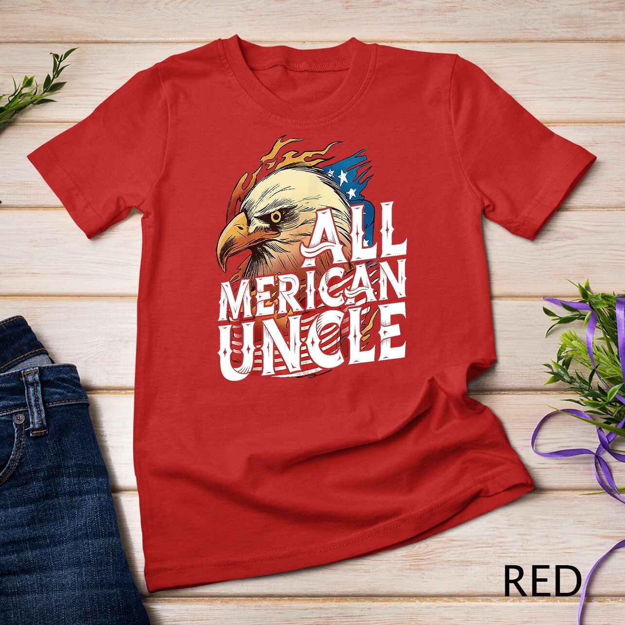 Mens All Merican Uncle 4th of July Day Eagle USA Flag American Unisex T-shirt