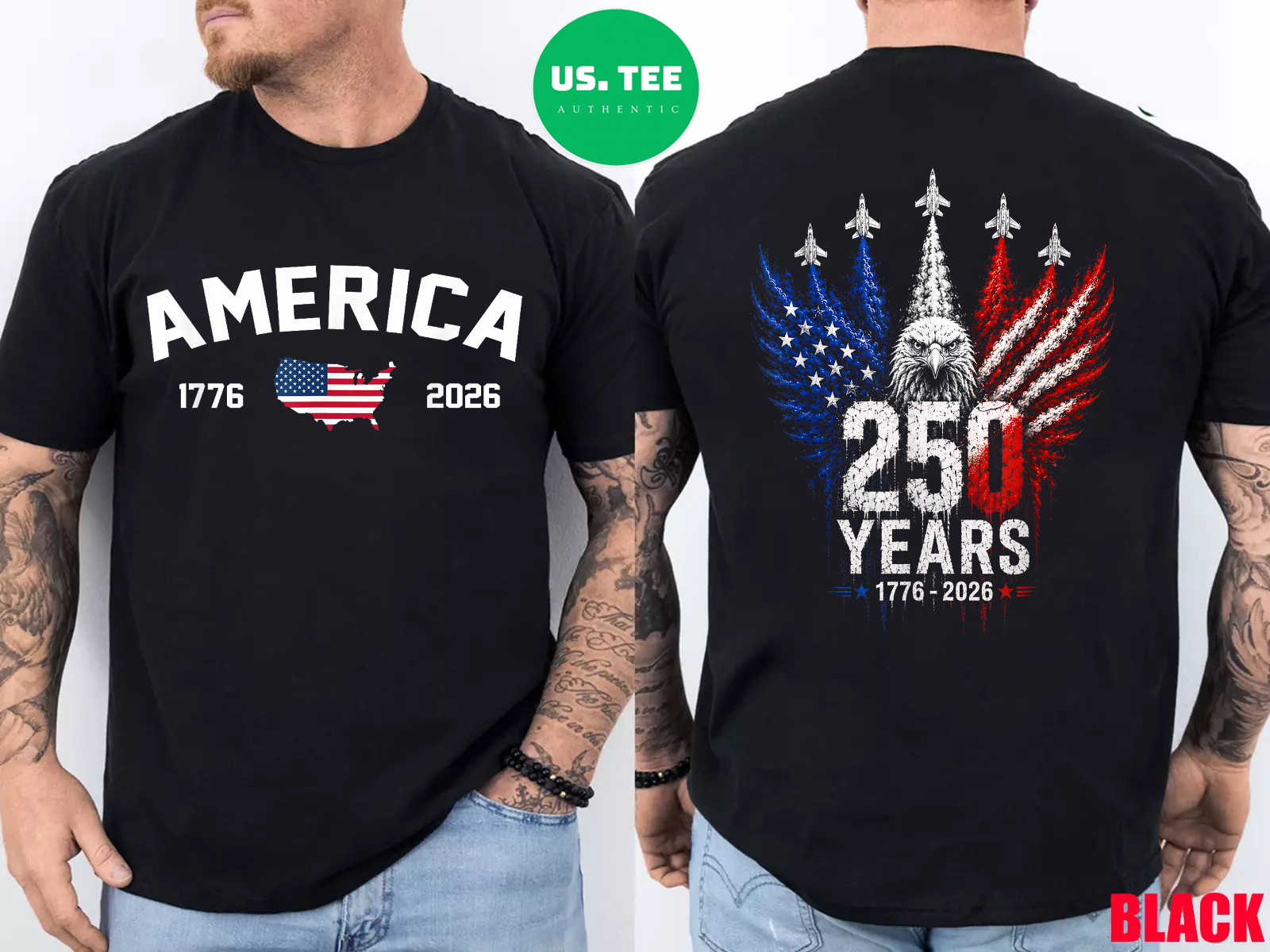 250 Years American 250th USA Patriotic Eagle 4th of July 2 Sides T-Shirt