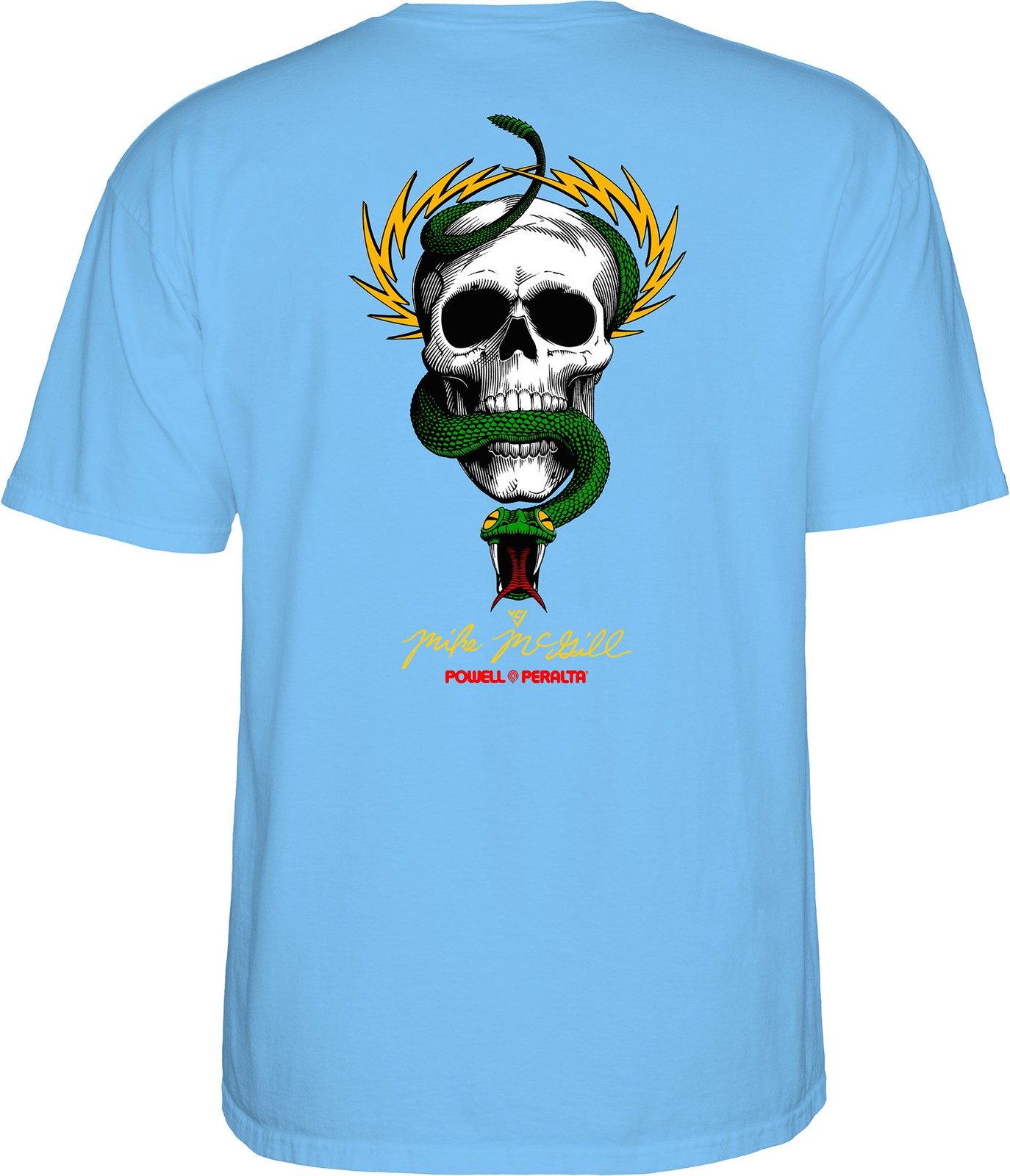 Powell Peralta Mike McGill SKULL AND SNAKE Skateboard T Shirt CAROLINA BLUE