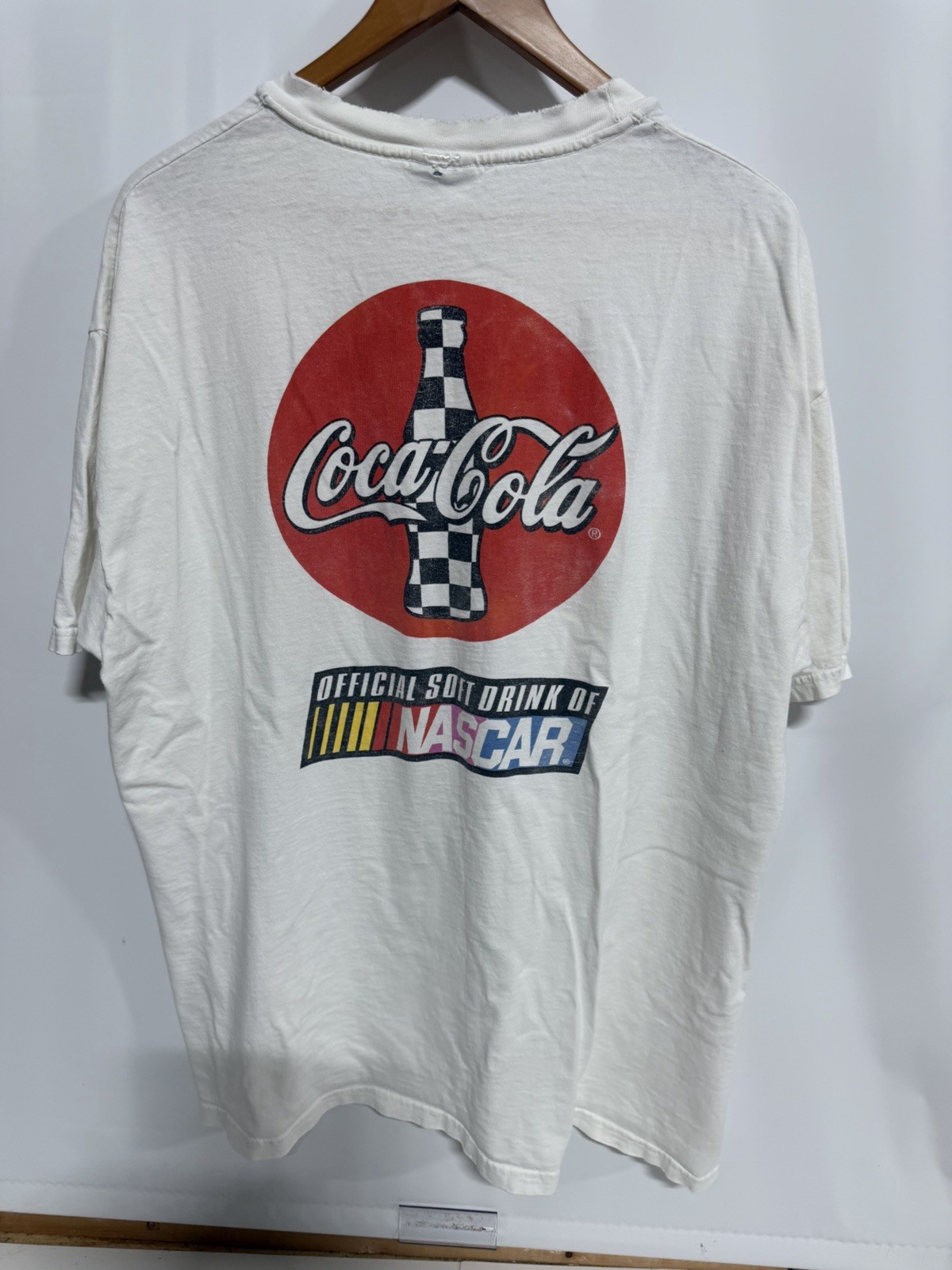 Vintage Coca Cola T-shirt XL NASCAR Hanes Used Distress. Fast Shipping