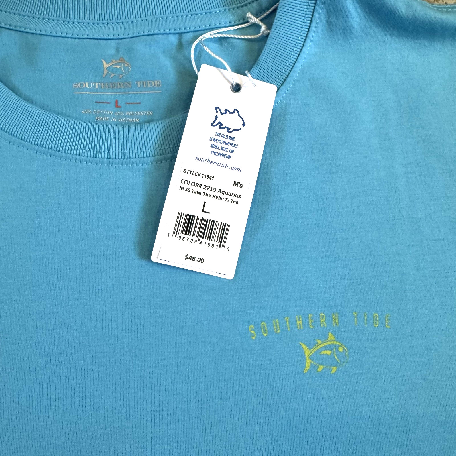 Southern Tide Mens Take The Helm SS Graphic T-Shirt Aquarius Blue Size Large NWT