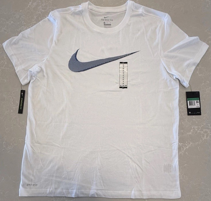 Nike Mens Dri-Fit Training T-Shirt ~ White w Blue Logo ~ Choose Size XL