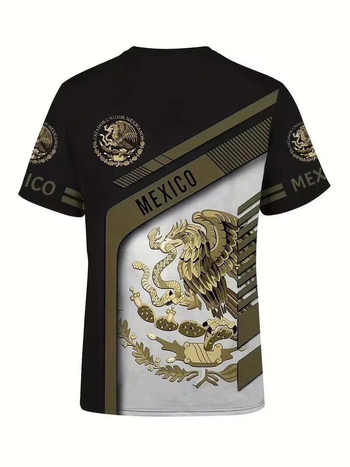 Mens Aztec Eagle Graphic T Shirt Gold Black Mexican Print Short Sleeve Tee