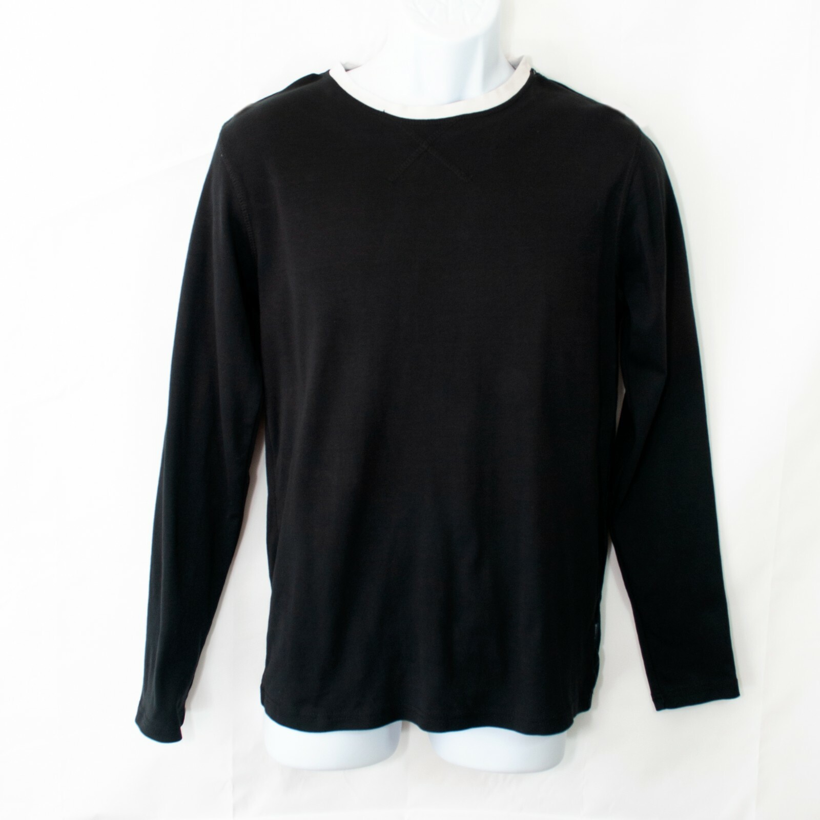 Lindbergh Contrast T Shirt Mens Small S Black Long Sleeve Cotton Casual H06