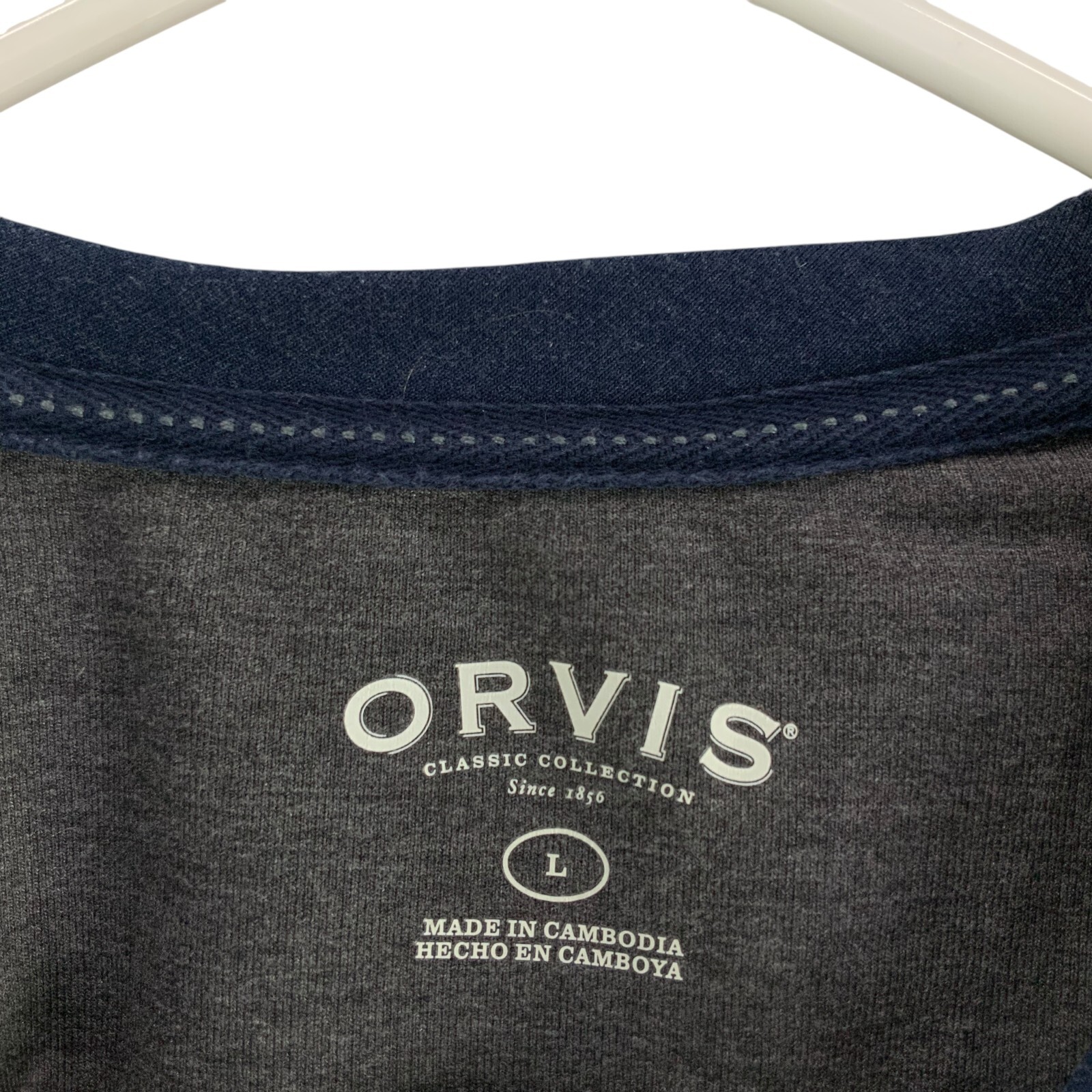 Orvis Gray/Blue Crewneck Long Sleeve Pullover T-Shirt Size L Embroidered Logo