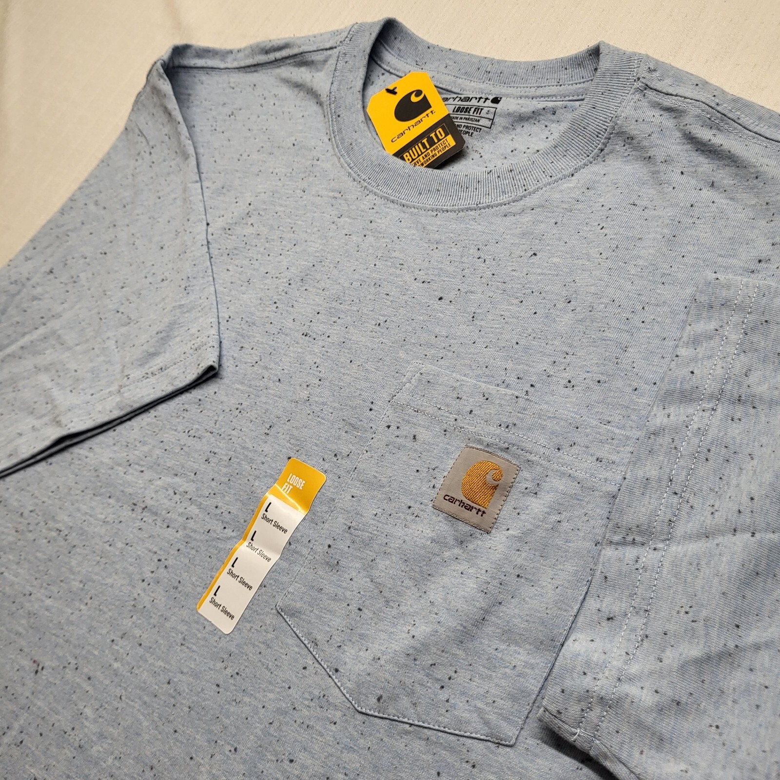 New Carhartt Pocket T shirt Mens Large Loose Fit Blue Short Sleeve Cotton Blend