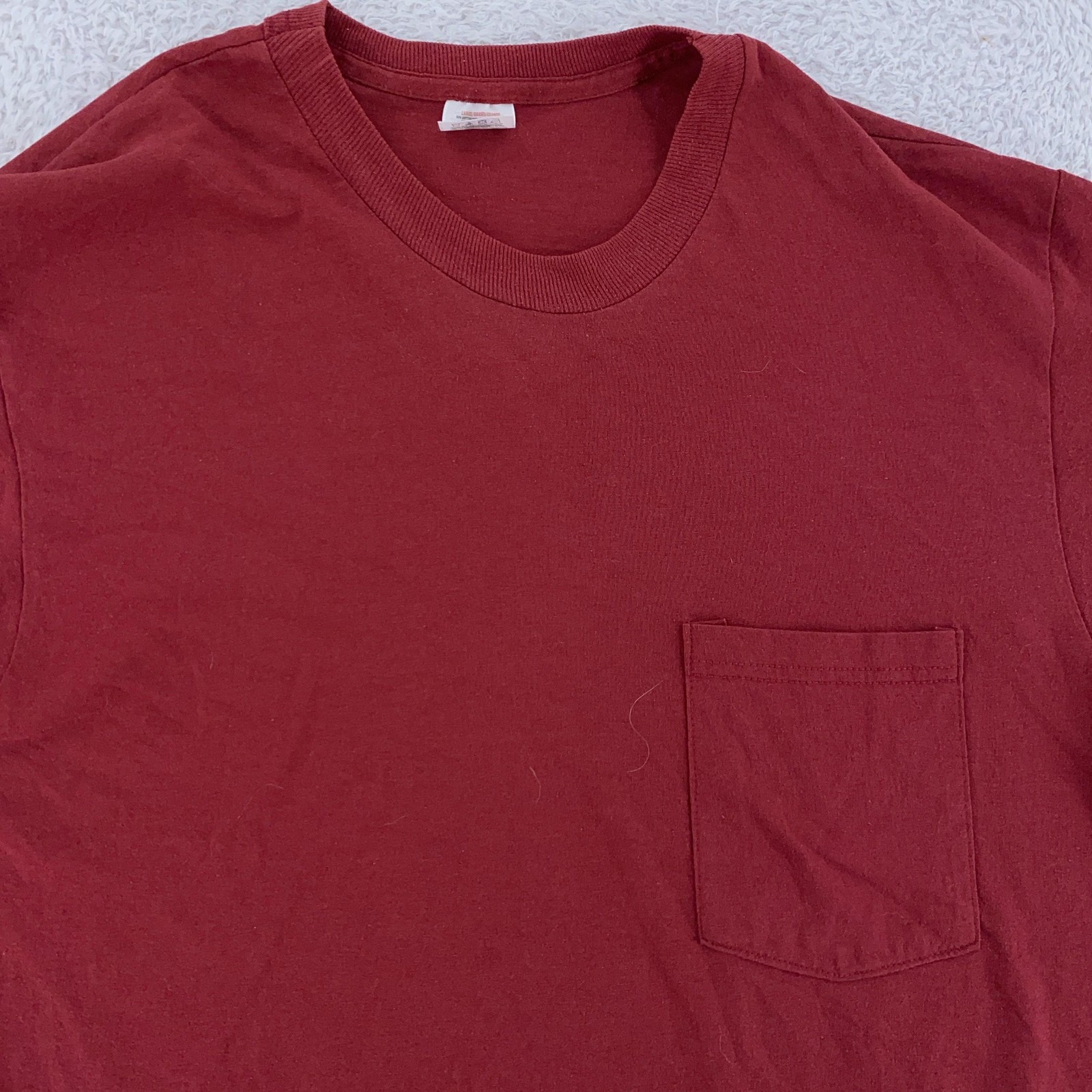 Vintage Blank Fruit Of The Loom Red Pocket Shirt Mens Medium Tee Cotton Poly