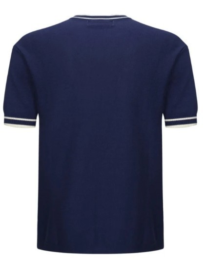 Men’s Navy Knit Tee with White Stripes – 1970s Mod Vintage Style
