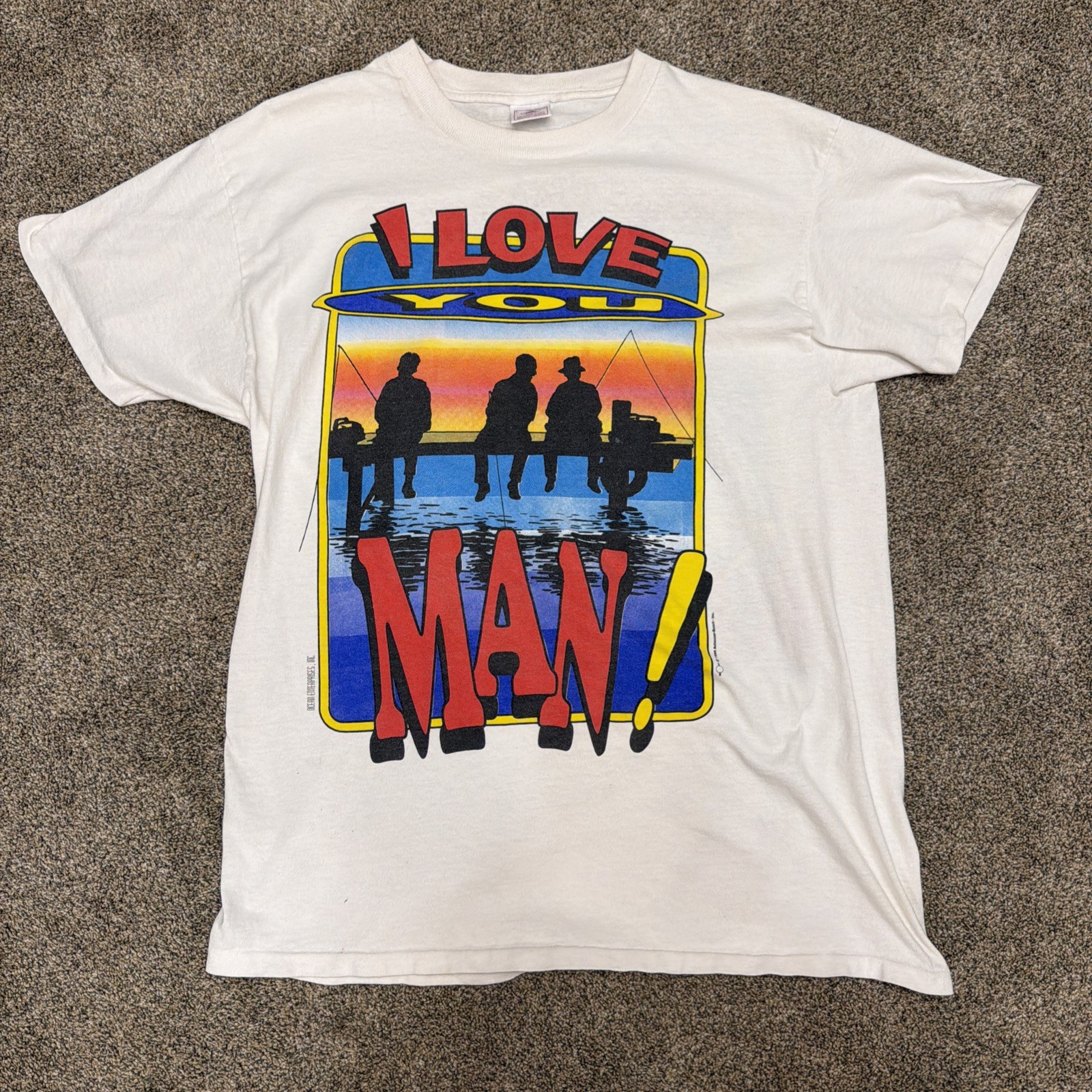 VTG 80s Bud Light I Love You Man T-Shirt Men L Single Stitch White Fishing Lake