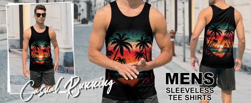 Summer Tank Top Men’s Hawaii Beach Casual Clothing Quick Drying Silk Fit.