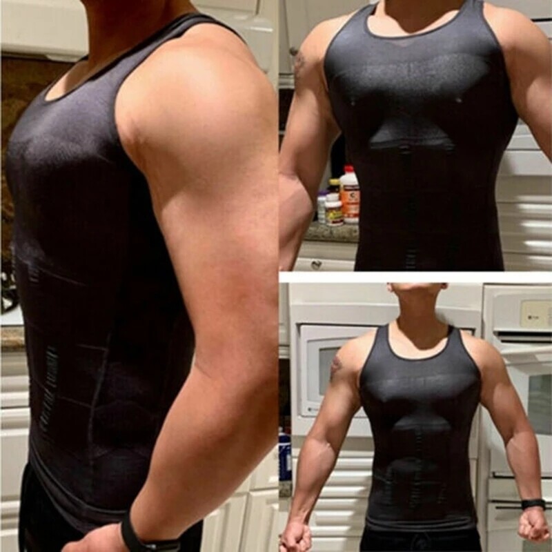 Men’s Slimming Body Shaper Vest Abs Abdomen Compression Shirt Workout Tank Tops#