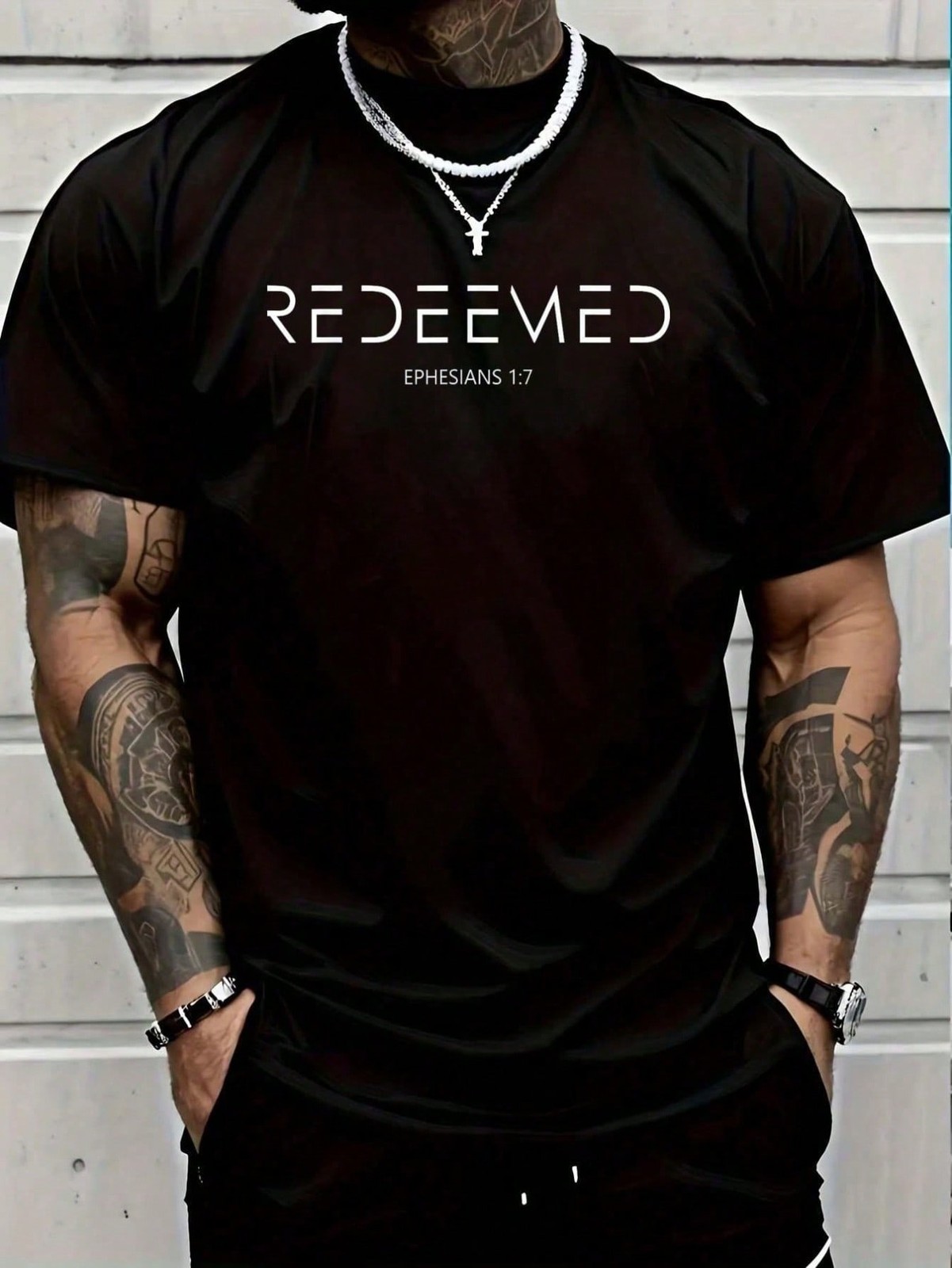Men 100% Cotton Inspirational Letter Graphic T-Shirt, Casual Short Sleeve